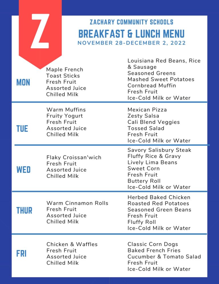 Menus Zachary Community School District