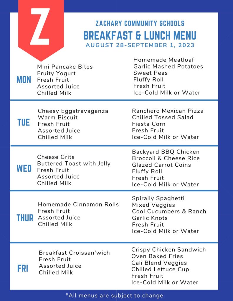 Menus Zachary Community School District