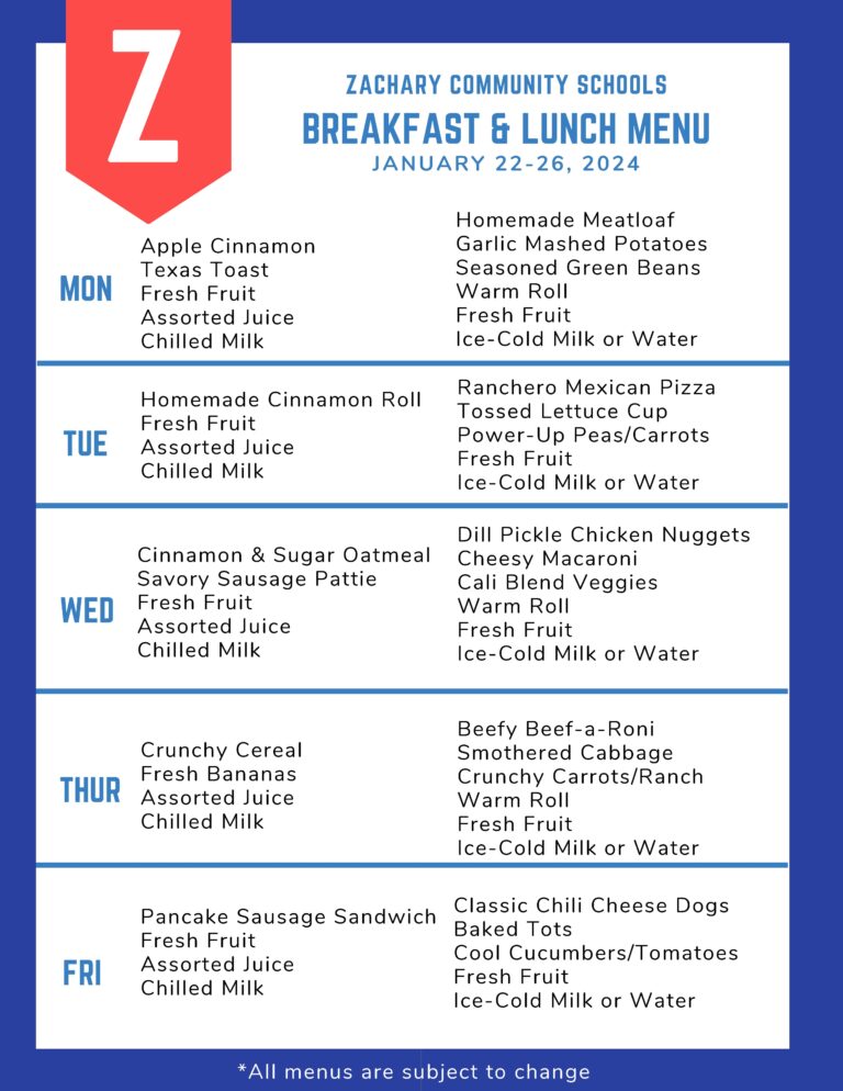 Menus Zachary Community School District