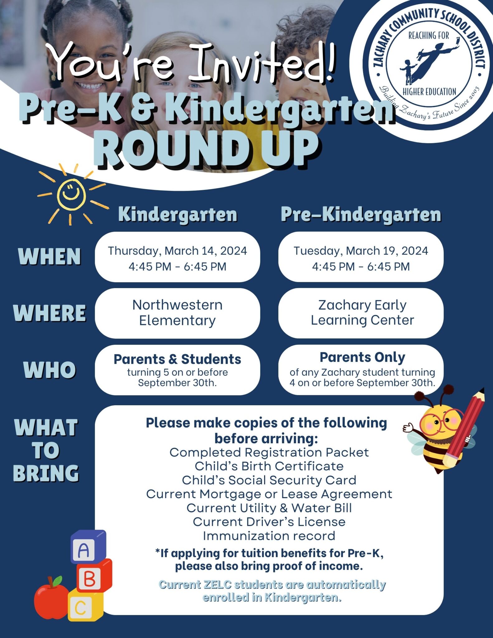 PreK & Kindergarten RoundUp Zachary Community School District